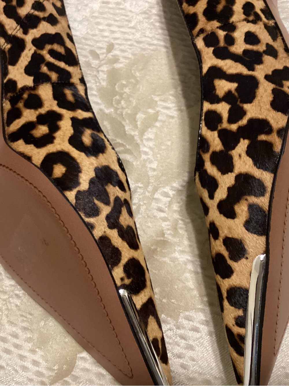 Franco Sarto Leopard-Print Pointed Toe Pumps in Tan and Black - Picture 3 of 6